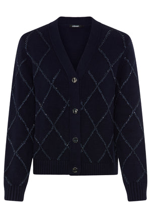 Blue Sequin Argyle Cardigan