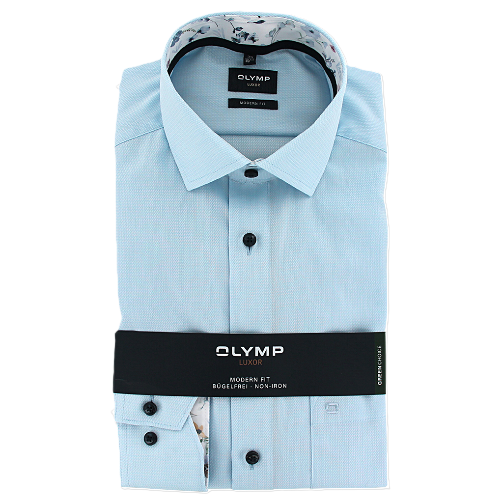 Olymp Luxor Modern Fit Textured Cotton Shirt Blue