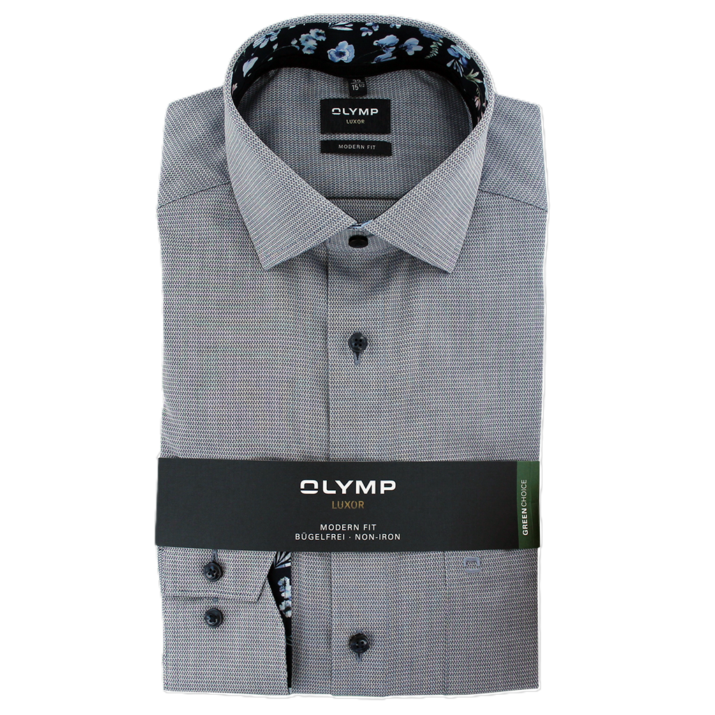 Olymp Luxor Modern Fit Textured Cotton Shirt Navy