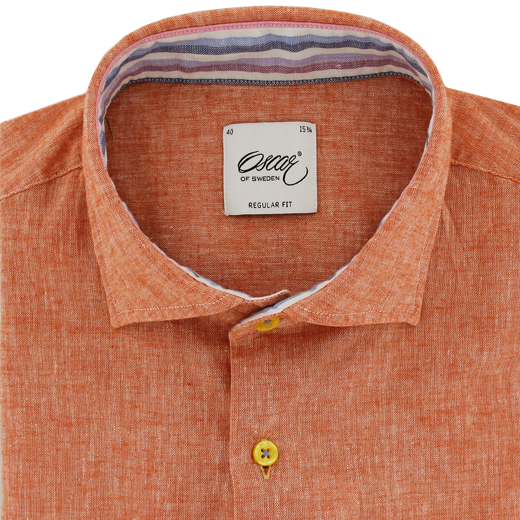 Oscar of Sweden Regular Fit Linen Cotton Shirt Orange