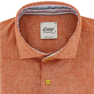 Oscar of Sweden Regular Fit Linen Cotton Shirt Orange