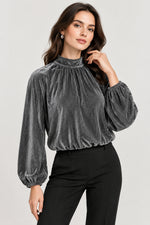 Load image into Gallery viewer, Silver Mock Neck Lurex Blouse
