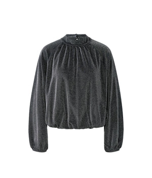 Silver Mock Neck Lurex Blouse