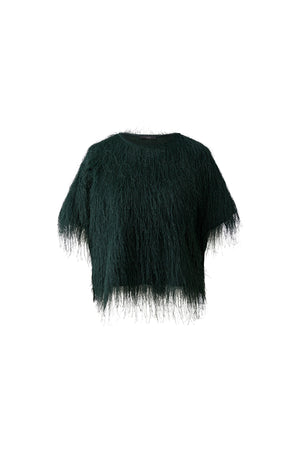 Green Fringed Short Sleeve Blouse