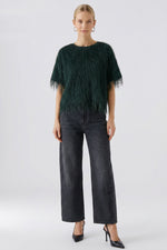 Load image into Gallery viewer, Green Fringed Short Sleeve Blouse
