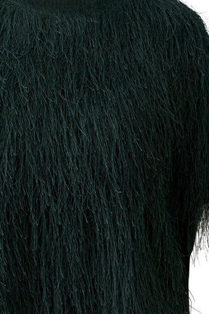 Green Fringed Short Sleeve Blouse