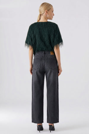 Green Fringed Short Sleeve Blouse