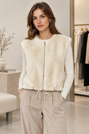 Cream Faux Fur Zip Gilet