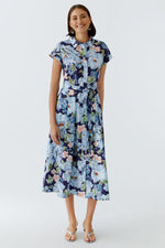 Load image into Gallery viewer, Blue Floral Midi Dress
