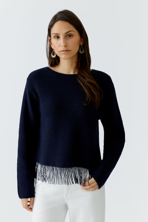 Blue Tassel Hem Sweater