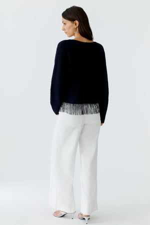 Blue Tassel Hem Sweater
