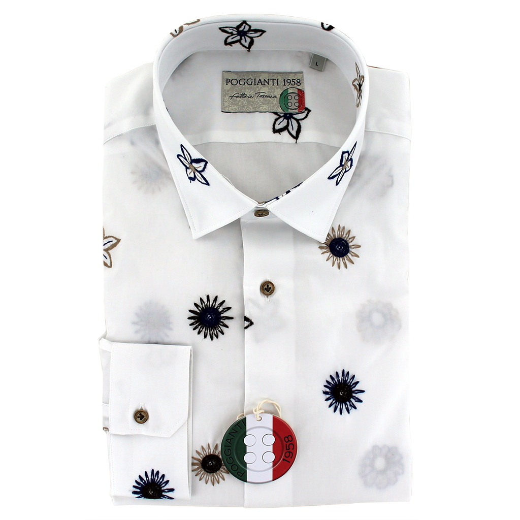 Poggianti 1958 Fancy Embroidered Shirt White