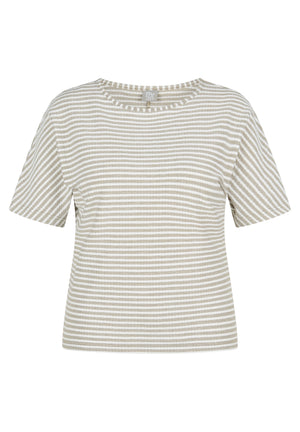 Khaki Striped Textured T-Shirt