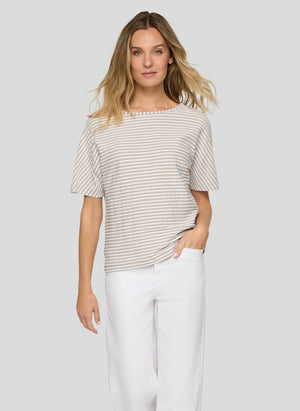 Khaki Striped Textured T-Shirt