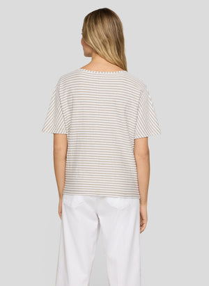 Khaki Striped Textured T-Shirt