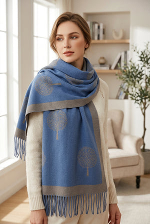 Denim Tree Design Reversible Scarf