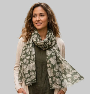 Green Leaf Print Scarf