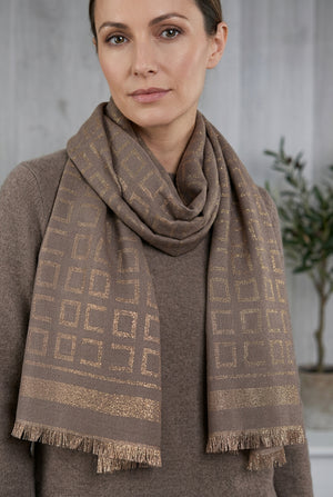 Taupe Brown Jacquard Scarf