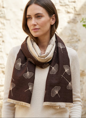 Coffee Ginkgo Leaf Scarf