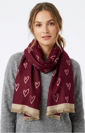 Burgundy & Hearts Design Scarf