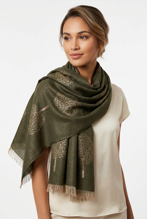 Green Tree Design Reversible Scarf