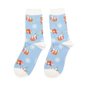 Blue Xmas Sloths Socks