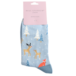 Blue Festive Foxes Socks