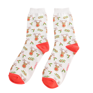 Silver Reindeer & Holly Socks