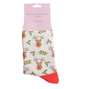Silver Reindeer & Holly Socks
