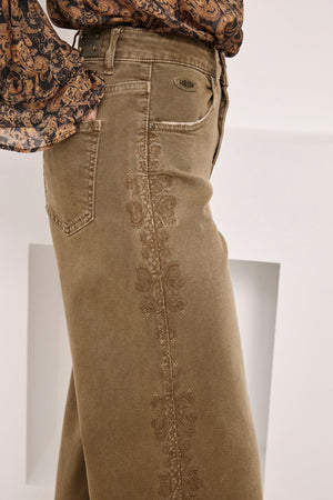Khaki Embroidered Side Jeans