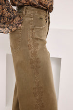 Load image into Gallery viewer, Khaki Embroidered Side Jeans
