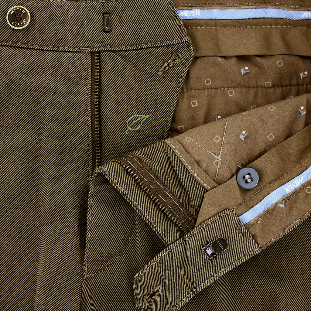 Tan Structured Cotton Trouser Regular Leg