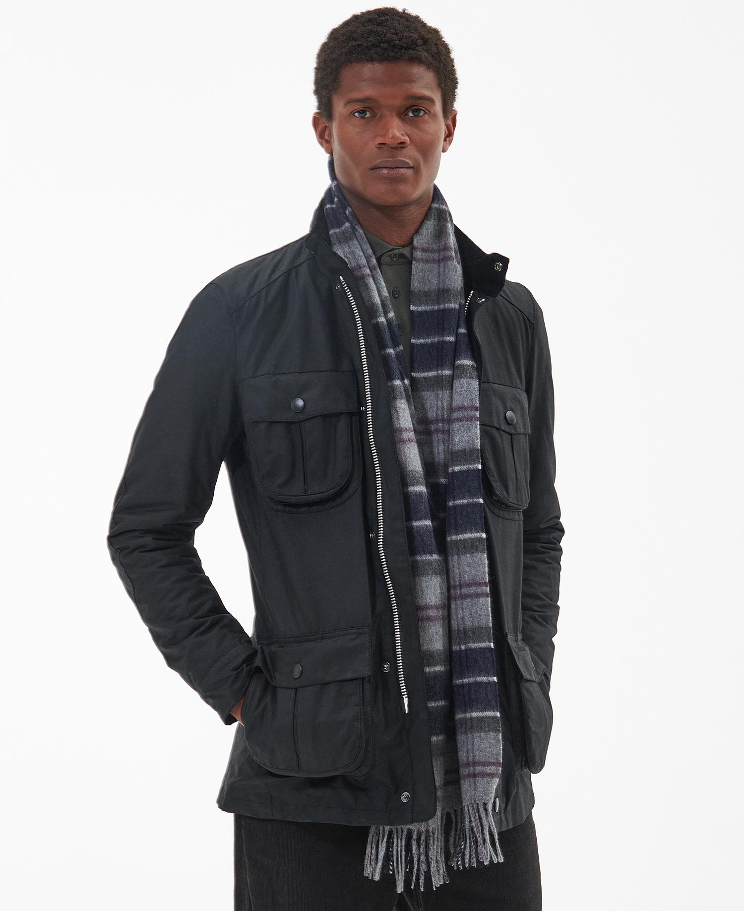 Barbour Tartan Cashmere Lambswool Scarf Black