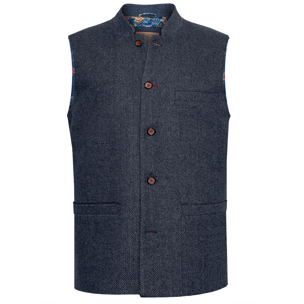 Cobalt Long Herringbone Waistcoat