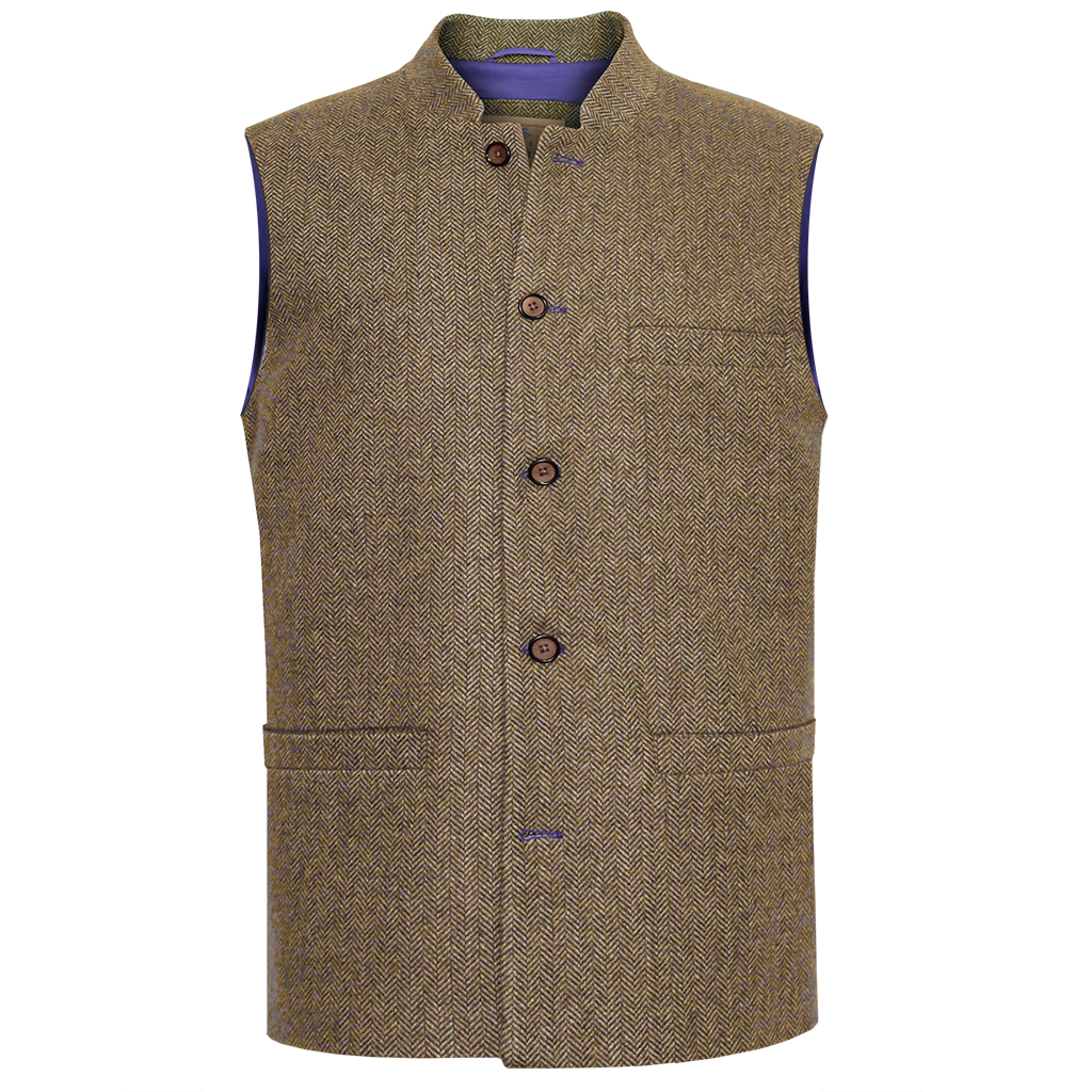 Coffee Long Herringbone Waistcoat