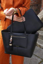 Load image into Gallery viewer, Black Cindy Tote with Laptop Pouch
