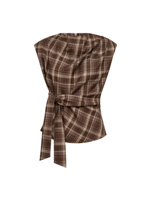 Brown Check Pleat Dagny Top