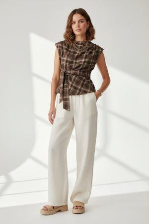 Brown Check Pleat Dagny Top