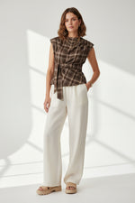 Load image into Gallery viewer, Brown Check Pleat Dagny Top
