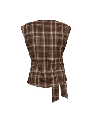 Brown Check Pleat Dagny Top