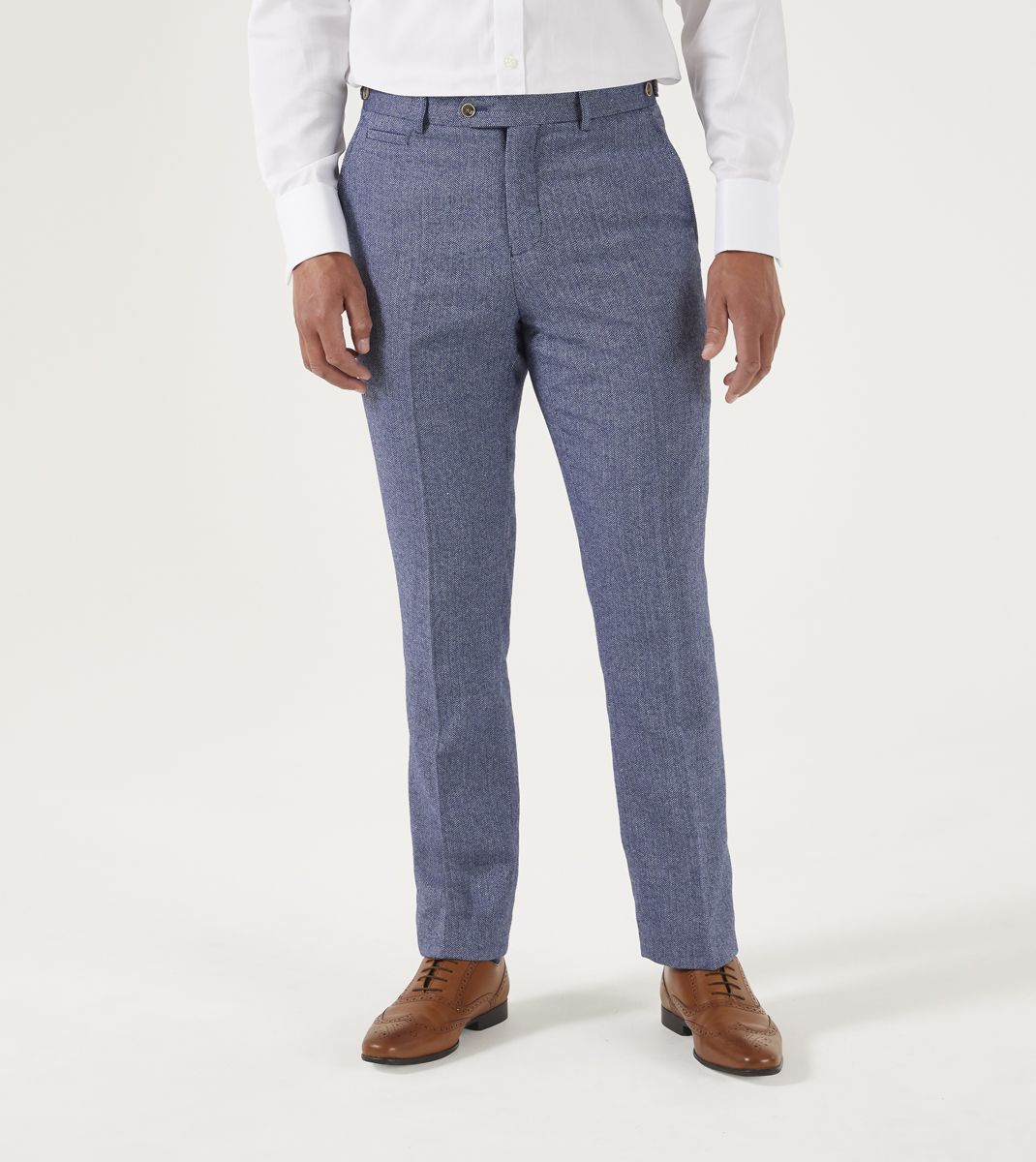 Skopes Blue Jude Herringbone Trousers Regular Leg