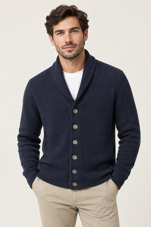 Navy Shawl Collar Cardigan