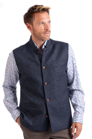 Blue Pernith Long Tweed Waistcoat