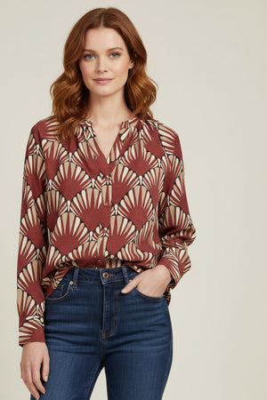 Rust Geometric Print Blouse