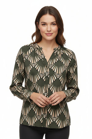 Forest Geometric Print Blouse