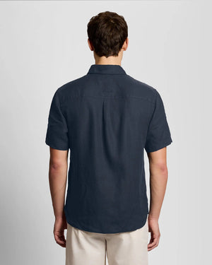 Navy Linen Short Sleeve Shirt