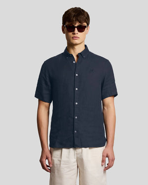 Navy Linen Short Sleeve Shirt