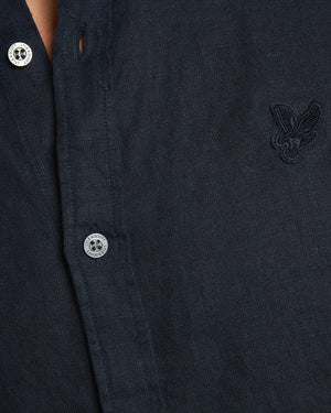 Navy Linen Short Sleeve Shirt