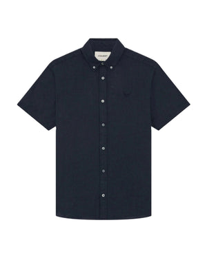 Navy Linen Short Sleeve Shirt
