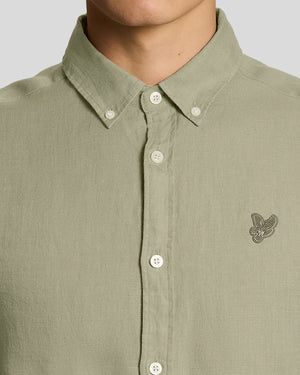 Green Linen Short Sleeve Shirt